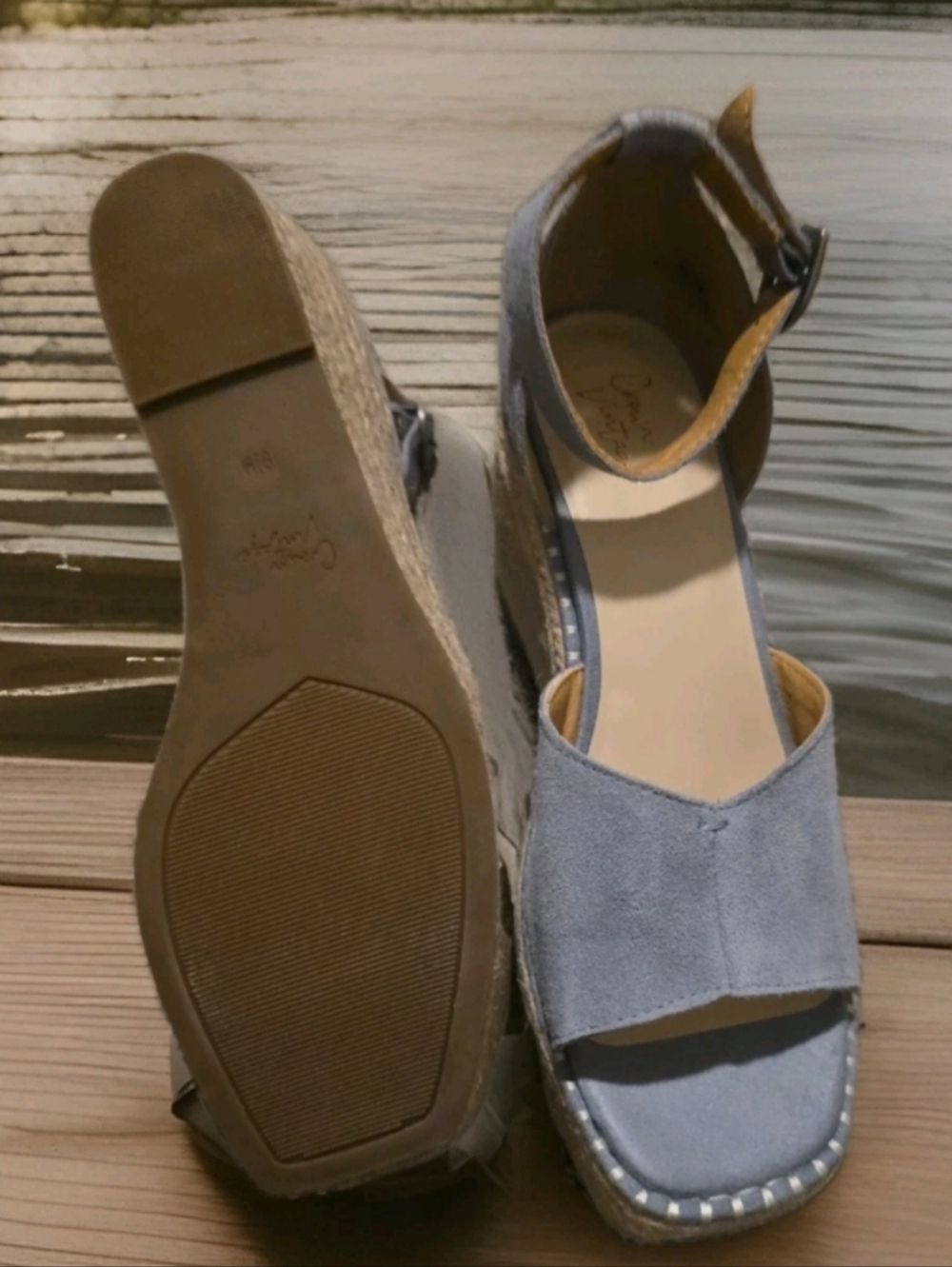 Pre-loved Crown Vintage Women’s Jaussie Cornflower Blue Espadrille Wedge Sandal - Picture 3 of 8